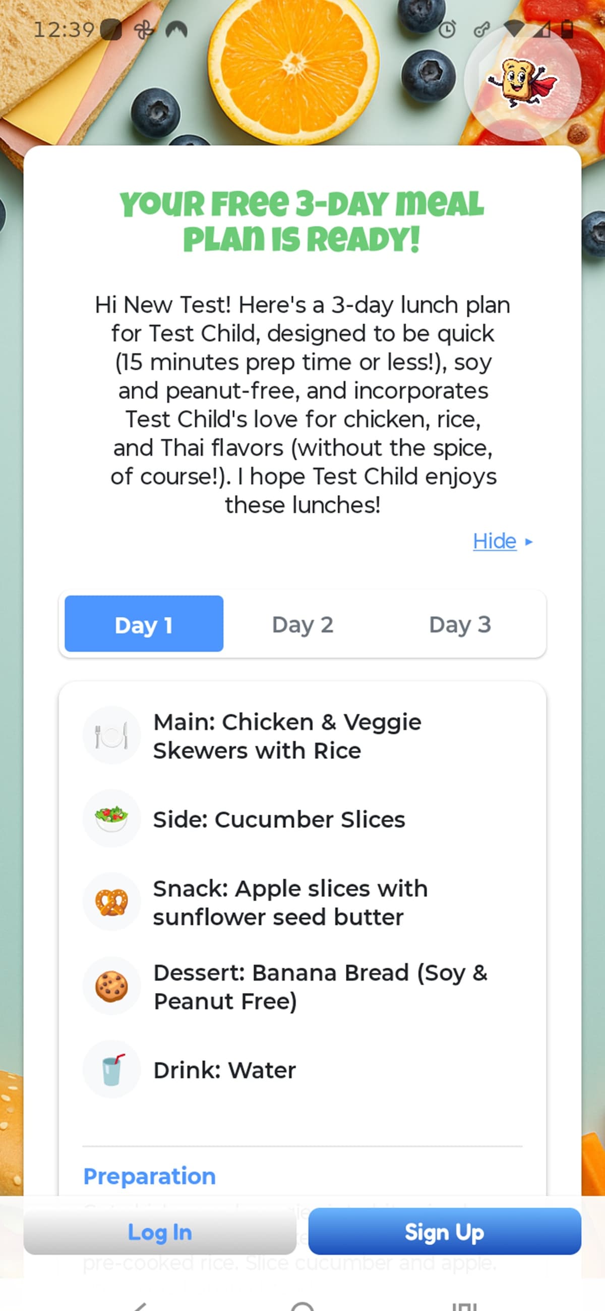 Weekly meal plan on iPhone