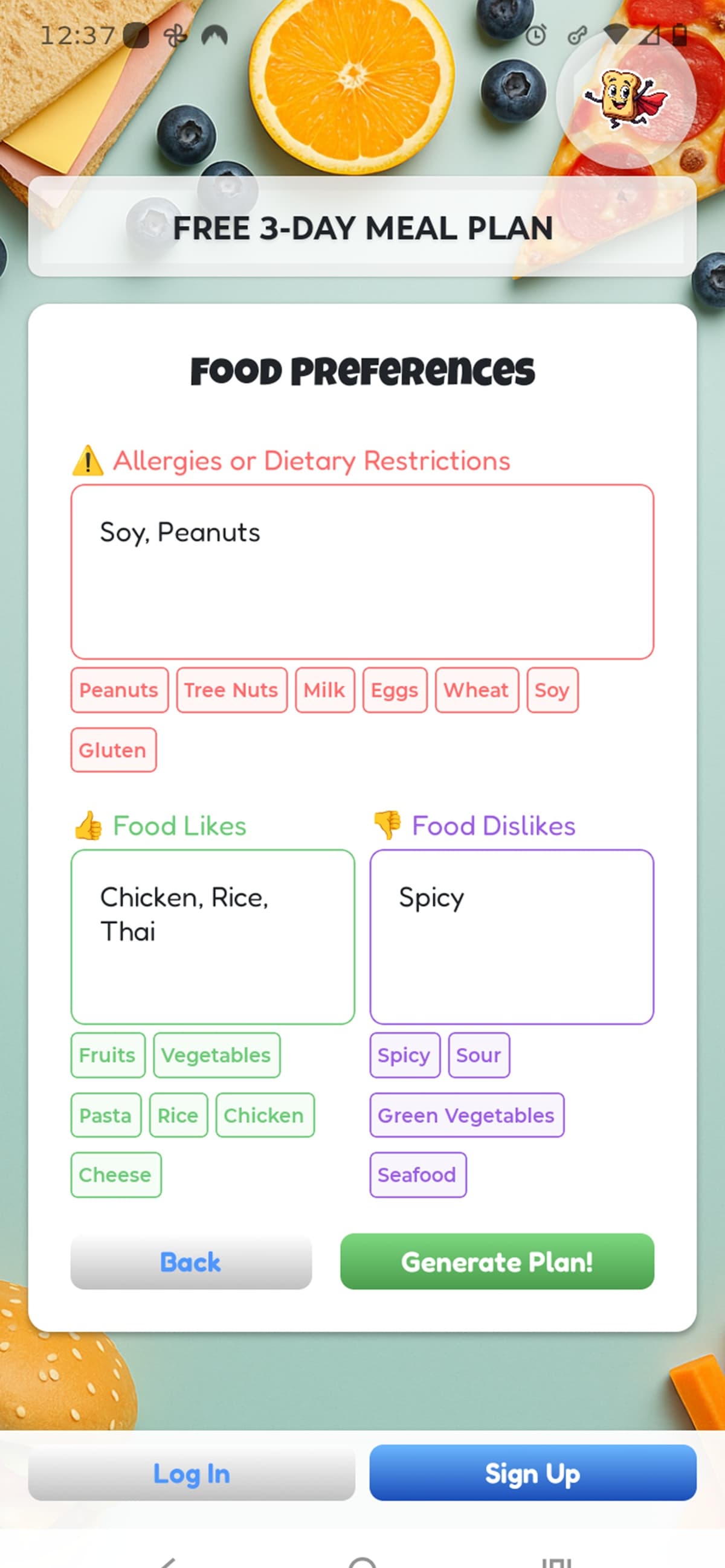 Child preferences screen on iPhone